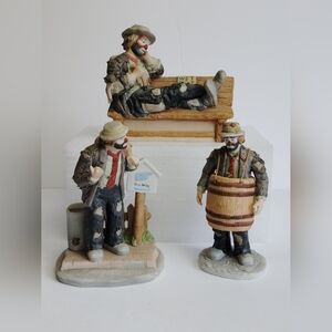Emmett Kelly Jr. Miniature Collection Lot of 3 Clowns ~  Flambro Malaysia
